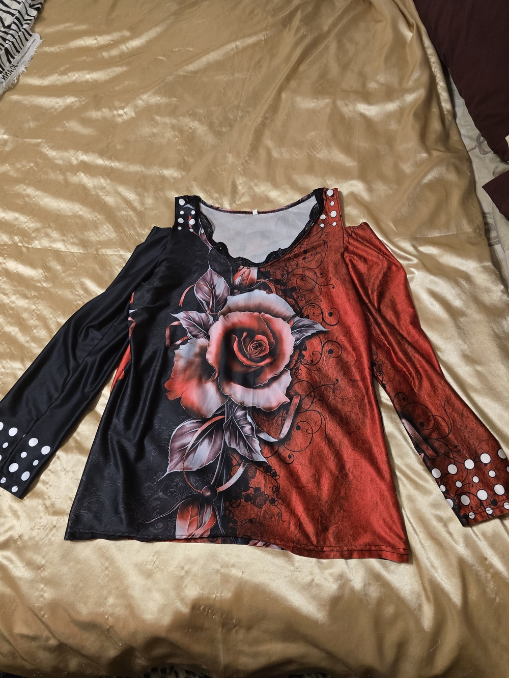 Women’s Red & Black Floral Cold-Shoulder Top